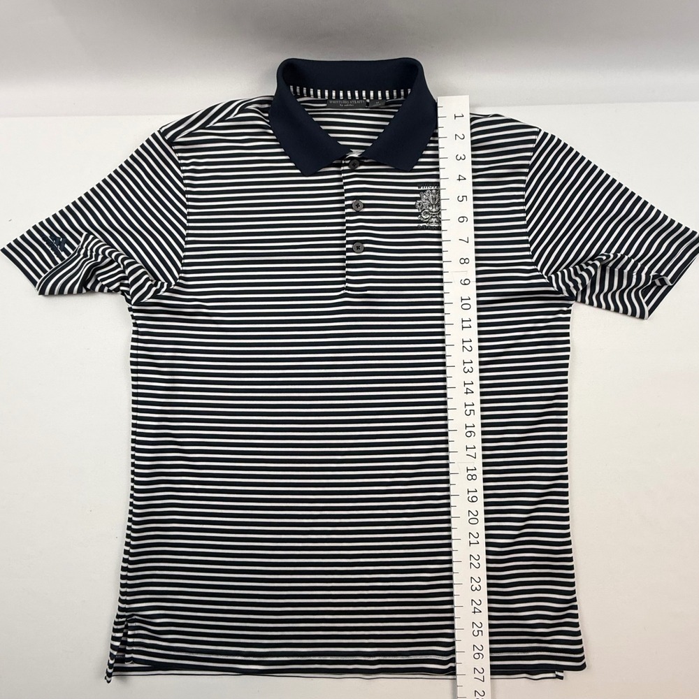 Adidas Whistling Straits Mens Navy Blue White Striped Golf Polo Shirt Size M - Picture 7 of 10